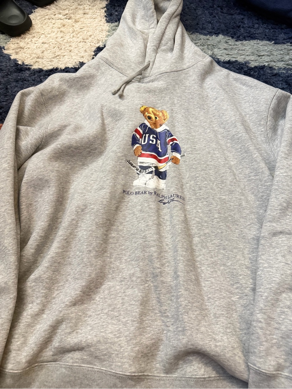 Polo by Ralph Lauren Grey Hoodie with USA Hockey Polo Bear